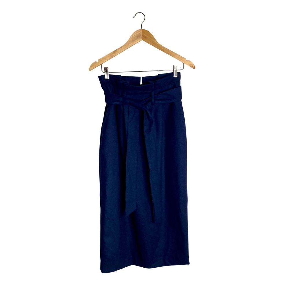 NWT Boden Wool Paperbag Waist Midi Skirt Navy Blue Tie Belt 4 Small Quiet Luxury